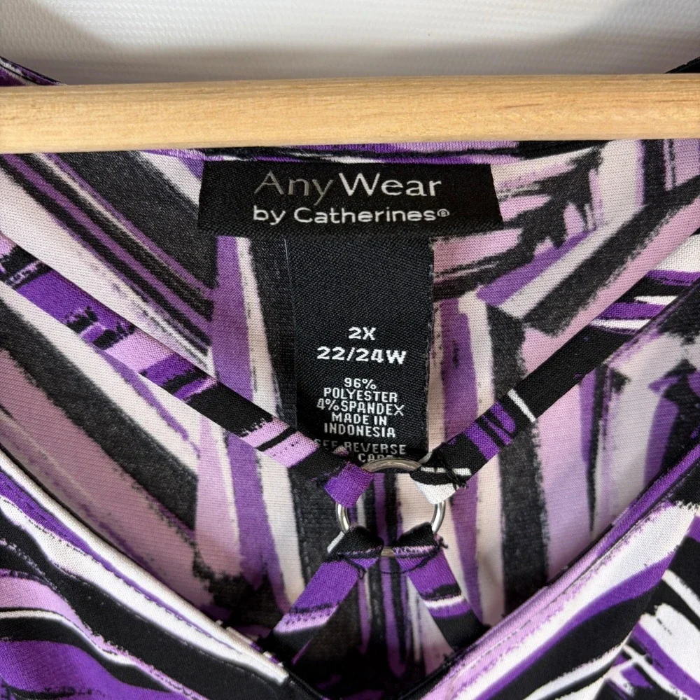 AnyWear by Catherines Sharkbite Dress Women 2X Purple Geometric Chevron V-Neck